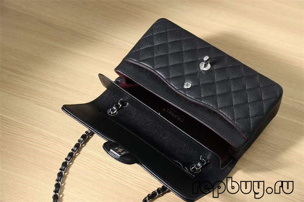 CHANEL Classic Flap top replica bags black silver buckle 25cm inside pocket detail (2022 Latest)-Best Quality Fake Louis Vuitton Bag Online Store, Replica designer bag ru